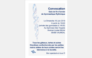 Convocation gala de fin d'année 2019