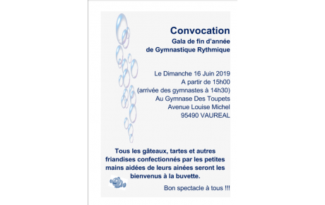 Convocation gala de fin d'année 2019
